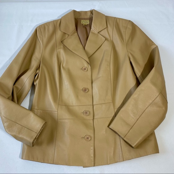 Caslon Leather Jacket Blazer size small camel color button front Soft Leather - Picture 4 of 12